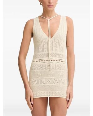 Patrizia Pepe Crochet-Knit V-Neck Top - White