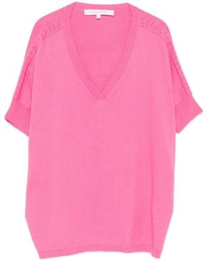 ABSOLUT CASHMERE Alyssa V-Neck Pointelle Top - Pink