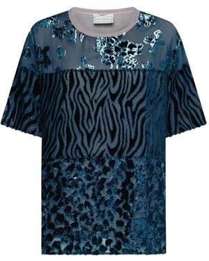 Pierre Louis Mascia Mixed-Pattern Devoré T-Shirt - Blue