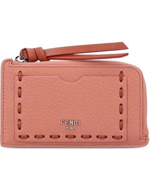 Fendi Logo-Plaque Leather Wallet - Pink