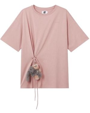 Izzue Drawstring-Detail Cotton T-Shirt - Pink