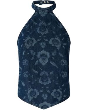Pinko Floral Denim Top - Blue