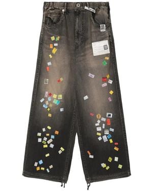 Maison Mihara Yasuhiro Price Tag Sticker-Printed Wide Denim Trousers - Grey