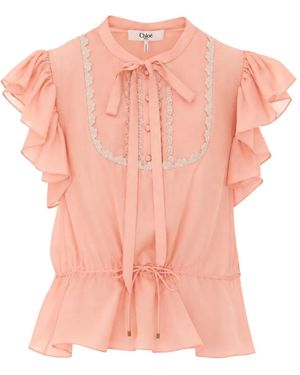 Chloé Blouse Bordée De Dentelle À Volants - Pink