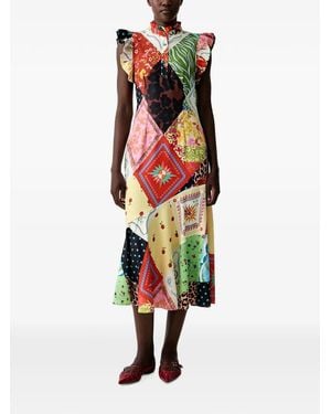 Never Fully Dressed Patchwork Ruffled Midi Dress - Red