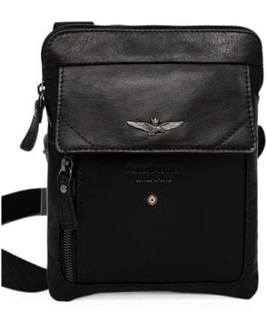 Aeronautica Militare Logo-Plaque Leather Belt Bag - Black