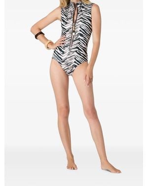 Watskin Carly Zebra-Print Sleeveless Swimsuit - White