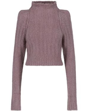 Rick Owens Ribbed-Knit High-Neck Cropped Sweater - Purple