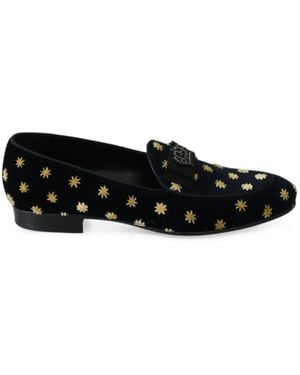 Dolce & Gabbana Star-Embroidered Crown-Embellished Loafers - Black