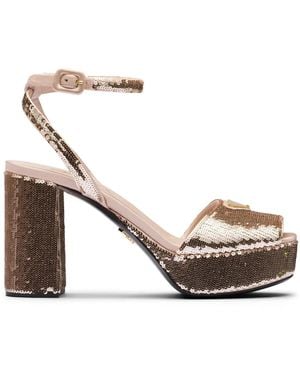 Prada 95 Mm Sandalen Met Pailletten En Plateauzool - Metallic