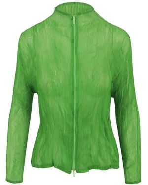 Issey Miyake Plissé-Effect Zip-Up Jacket - Green