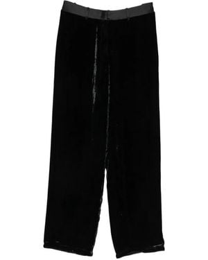 forte_forte Crushed-Velvet Satin-Trim Pants - Black