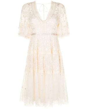 Needle & Thread Floral-Embroidered A-Line Dress - Natural