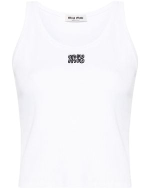 Miu Miu Top sin mangas con logo de cuentas - Blanco