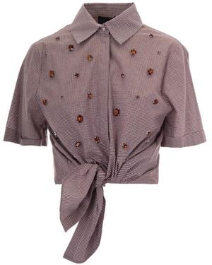 Liu Jo Vichy Shirt With Bejewelled Embellishment - Purple