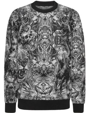 Philipp Plein Tattoo-Jacquard Crew-Neck Jumper - Grey