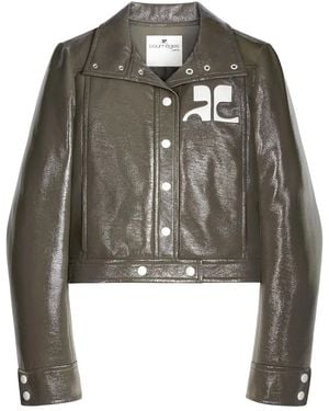 Courreges Reedition Vinyl Appliqué-Logo Jacket - Grey