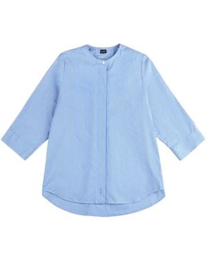 Fay Kragenloses Poloshirt Mit Längsstreifen - Blau
