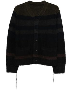 Sacai Striped Distressed-Effect Cardigan - Black