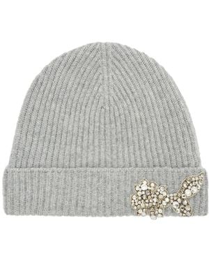 Erdem Crystal-Embellished Ribbed-Knit Beanie - Grey