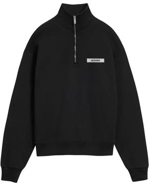 Jacquemus Half-Zip Logo-Patch Sweatshirt - Black