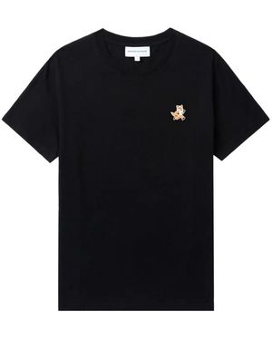 Maison Kitsuné T-Shirt mit Logo-Patch - Schwarz