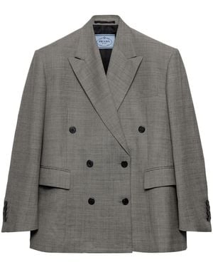Prada Wool Double-Breasted Grisaille Blazer - Grey