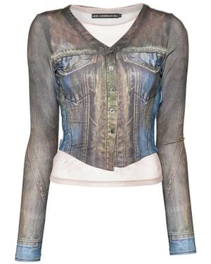 ANDERSSON BELL Denim-Print Layered Blouse - Blue