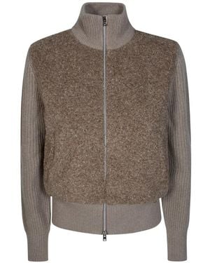 Herno Resort Bouclé-Panel Ribbed-Knit Cardigan - Brown