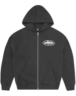 corteiz Island Puff-Print Zip-Up Hoodie - Grey