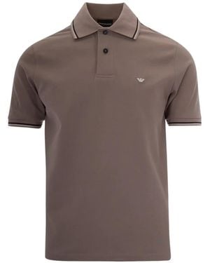 Emporio Armani Logo-Embroidered Tipped Polo Shirt - Brown
