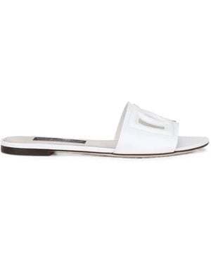 Dolce & Gabbana Calfskin Slides With Dg Logo - White