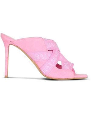 Balmain Vintage-Logo Ruby Heeled Mules 95 - Pink