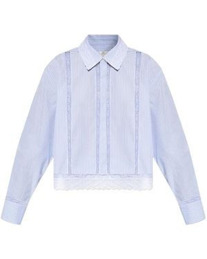 LoveShackFancy Gestreiftes Delano Hemd Mit Spitzenbesatz - Blau