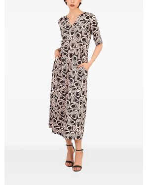LE_RJTANGE® Abstract-Print Pocketed Maxi Day Dress - White