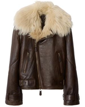 Burberry Cropped Shearling Aviator Jacket - Brown