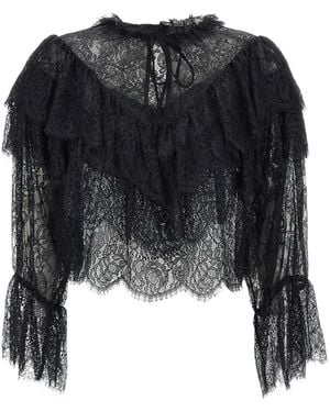 RIXO London Faryn Ruffled Lace Blouse - Black