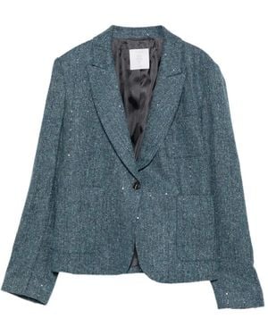 Eleventy Sequin-Embellished Pinstripe Jacket - Blue