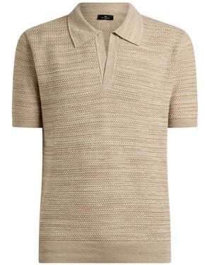 Etro Knit Cotton Polo Shirt With Braided Stitch - Natural