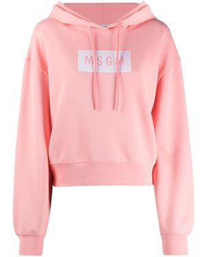 MSGM Logo Print Cotton Hoodie - Pink