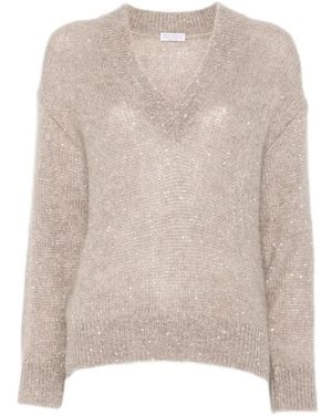 Brunello Cucinelli Jersey Con Lentejuelas - Blanco