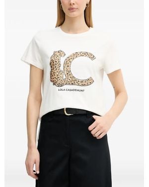 Lola Casademunt T-Shirt Brodé De Sequins À Logo Imprimé - White