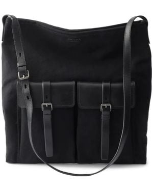 Prada Route Canvas En Leren Schoudertas - Zwart
