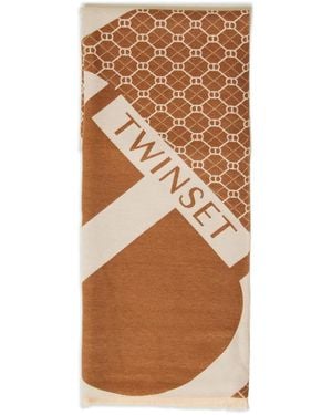 Twinset Logo-Pattern Scarf - Brown