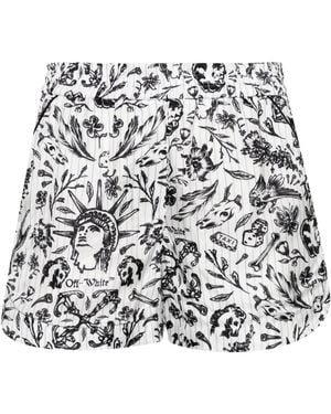 Off-White c/o Virgil Abloh Pyjama-Shorts Mit Tattoo-Print - Weiß