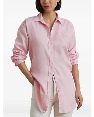 Ralph Lauren Embroidered-Logo Long-Sleeve Shirt - Pink