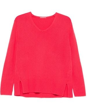 Purotatto V-Neck Side Slits Sweater - Red