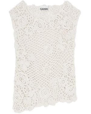 Ganni Haut En Crochet À Fleurs - White