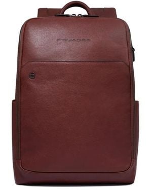 Piquadro Leather Laptop 14" Backpack - Red