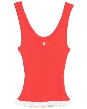 Sandro Lace Ribbed Top - Red